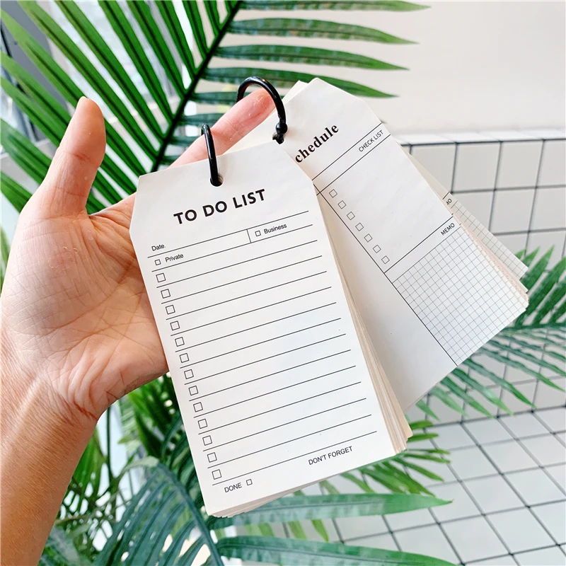 50 Sheets Ins Black And White Memo Pad Diy Simple Style Ring Buckle Type Notebook To Do List Students Diary Schedule Stationery