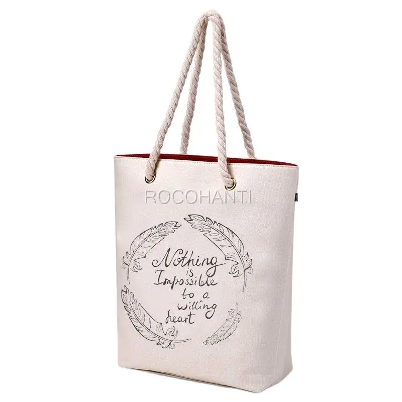 100x Custom White Canvas Rope handle bag Canvas Tote Bag Beach Bag Thick 16 oz. for Gift Packaging Bags