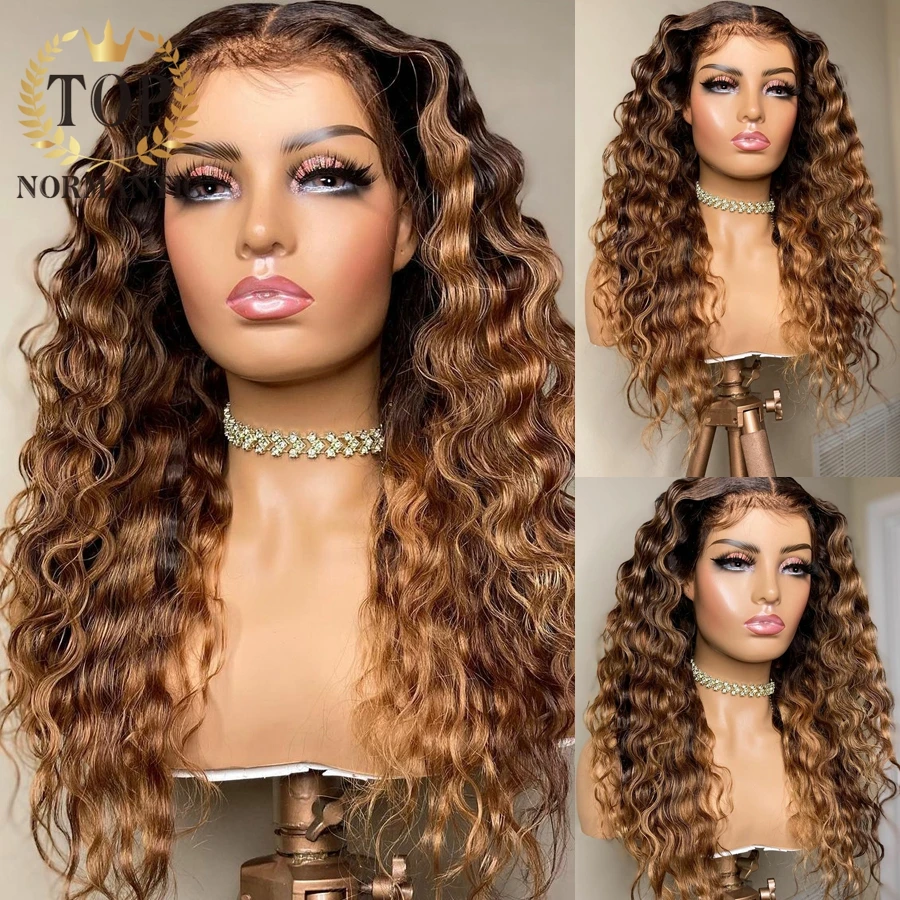 

Topnormantic Highlight Color Deep Wave Wigs For Women 13x6 Lace Front Remy Brazilian Human Hair Wig Preplucked Hairline