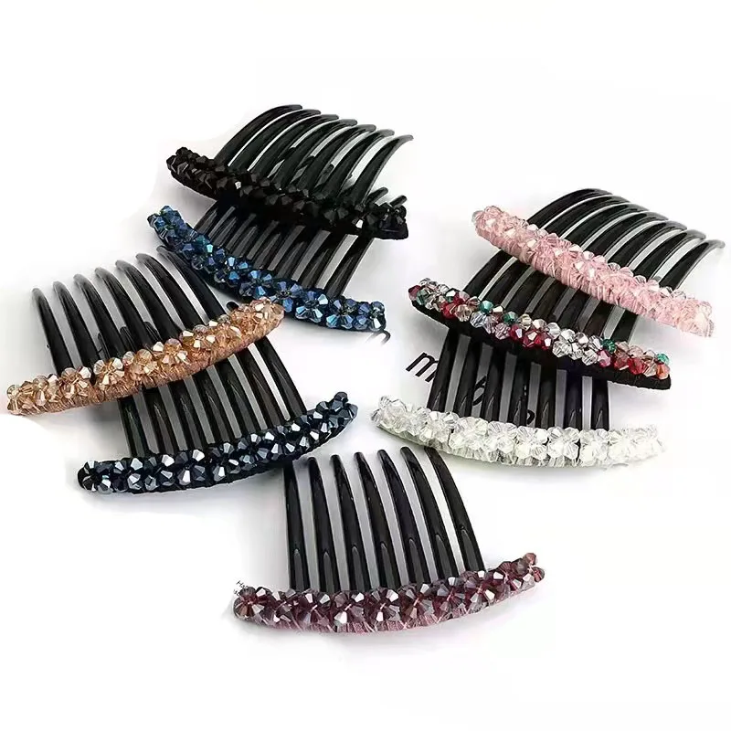 Crystal Rhinestones Flower Hair Combs Hair Clips for Women Hair Maker Bun Bridal Wedding Hair Accessories Plastic Shiny Hairpins