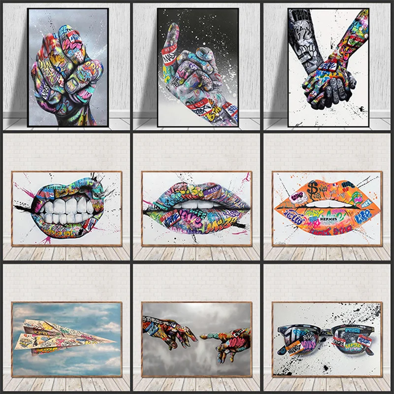 

Abstract Street Graffiti Art Lover Kissing Canvas Painting Posters and Prints Hand Wall Art Picture for Living Room Home Decor