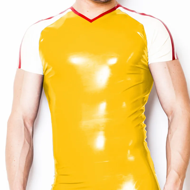 

Men's V-neck design summer latex shirt made of 0.4mm thickness natural latex materials