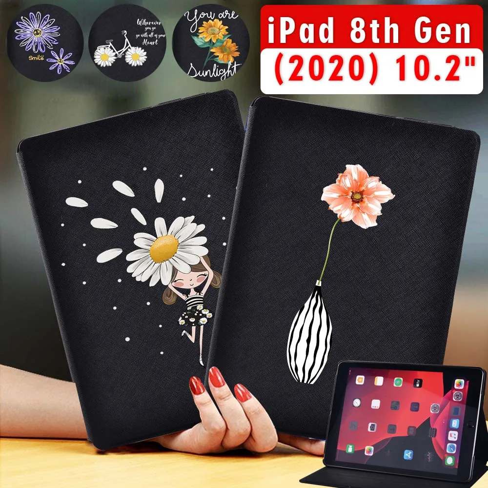 

Tablets Case for Apple Ipad 8 2020 8th Gen 10.2 Inch Adjustable Folding Stand Tablet Protective Case + Free Stylus