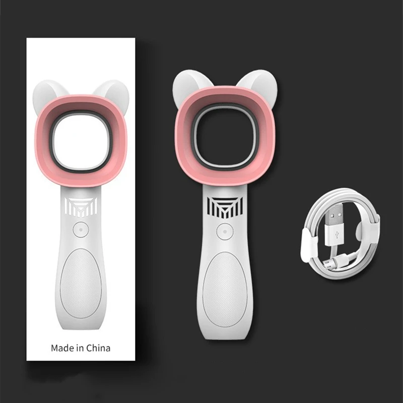 Portable Bladeless 3-Speed Fan Cute Cat Shaped Hand-held Fan USB Rechargeable Portable Summer Cool Fan