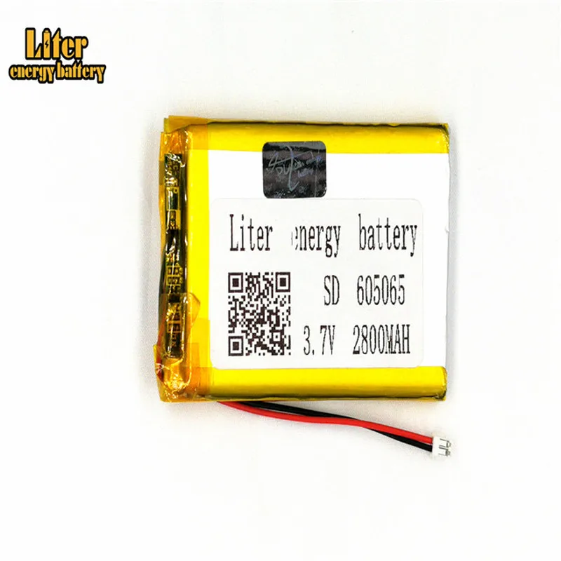 Batería recargable de polímero de litio para libros electrónicos, conector de 2 pines de 1,5 MM, 605065, 2800mah, 3,7 V, grabador de coche GPS PDA, máquinas recreativas