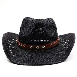 New Cowboy Hat Summer Straw Womens Hats Handmade Sun Hat for Men Cowgirl False Gem Decoration Casual Beach Cap Panama