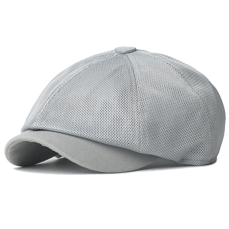 Sombrero de malla transpirable para hombre y mujer, Boina retro, informal, unisex, salvaje, octogonal, visera, primavera y verano