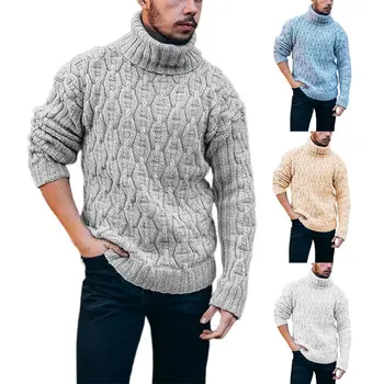 Sweter Prążkowany Termiczny Miękki Prążkowany Skręcony Gruby Wełniany Przędza Turtleneck Męski Luźny Dzianinowy Sweter na Zimę
