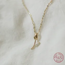 925 Sterling Silver Plating 14k Gold Simple Flower Pendant Clavicle Chain Necklace Women Romantic Sweet Engagement Jewelry Gift