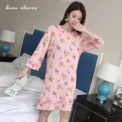 Sleepwear Nightgowns Pyjama Floral Print Spring Summer Cotton Night Dress Princess Style Loose Lounge Wear Fresh Color Female