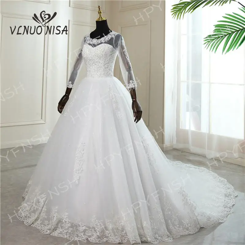 Long Sleeve O Neck Lace Wedding Dress 2025 Vintage Bride Bridal Ball Gown Modest Wedding Dresses Customized Plus Size