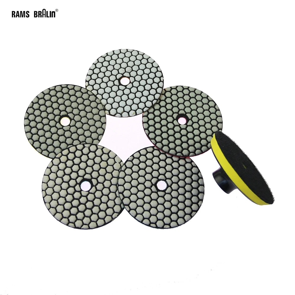 

5 pieces + M14 holder 4" Premium Qulity Diamond Round Flexible Dry Polishing Pad Grinding Disc for Marble Stone Glass Grinding