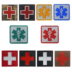 1PC 3D Embroidered Patch Cross Medical Assistant Red Chapter Reflective Sticker Clothes Backpack Hat Logo Glowing Luminous Badge