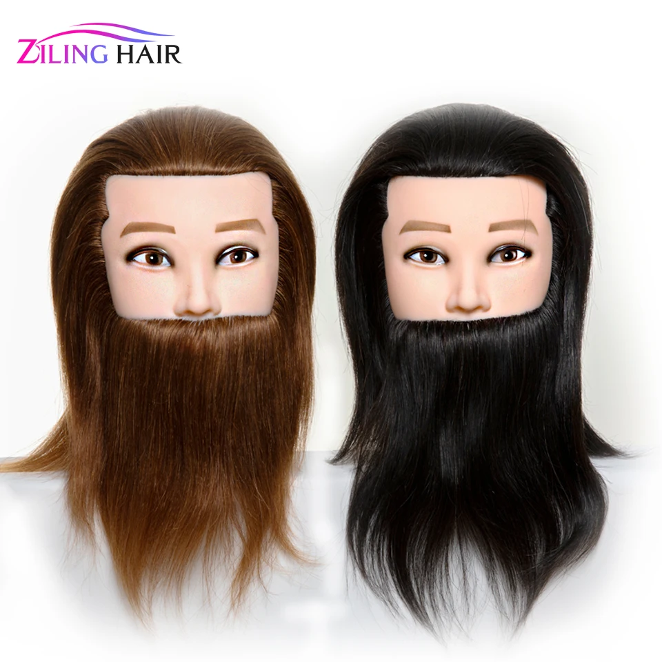 Male 100% Real Human Hair Mannequin Practice Training Head With Beard Barber Hairdressing Manikin Doll Head For Beauty School