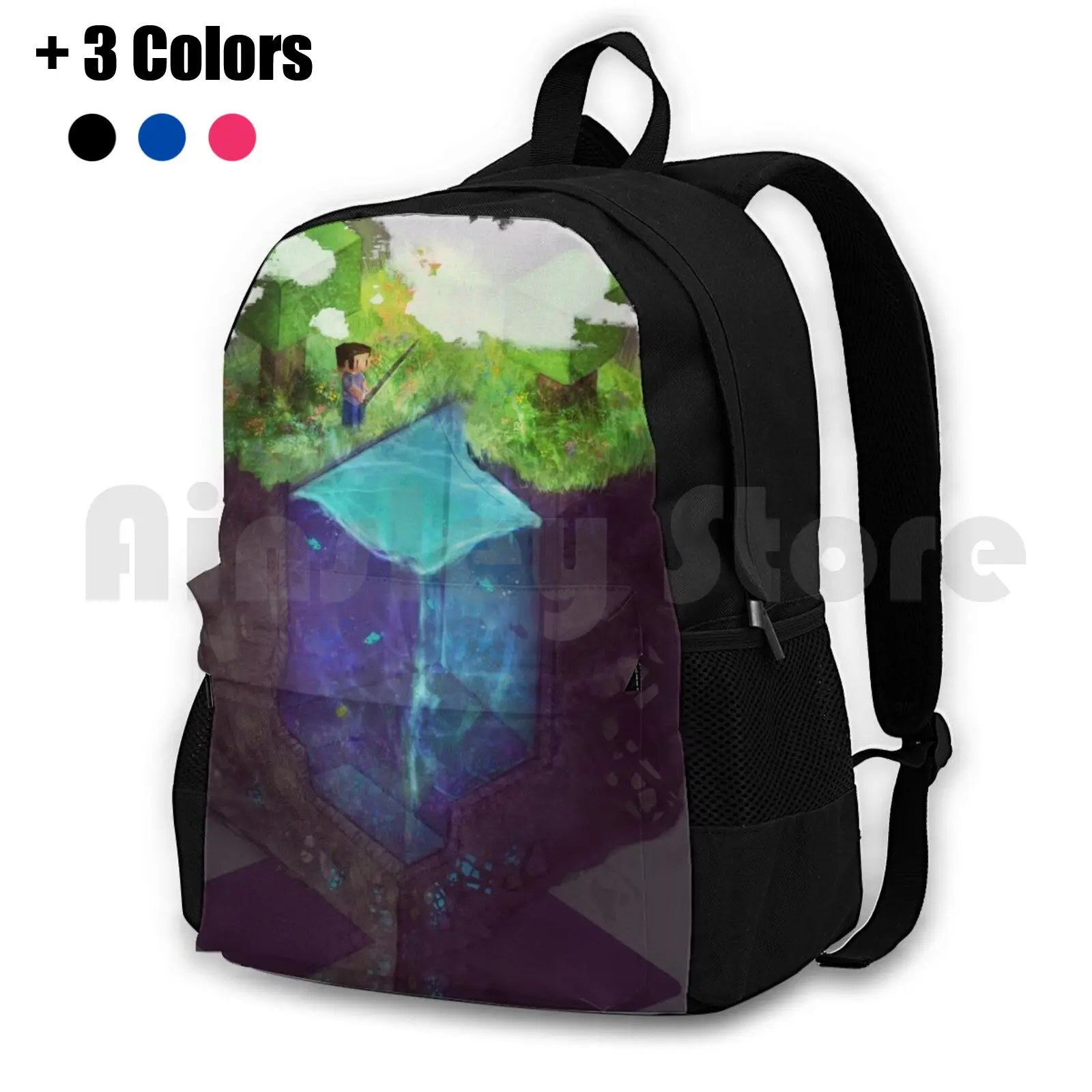 Fishing For Blocks Outdoor Hiking Backpack Waterproof Camping Travel Games Mojang