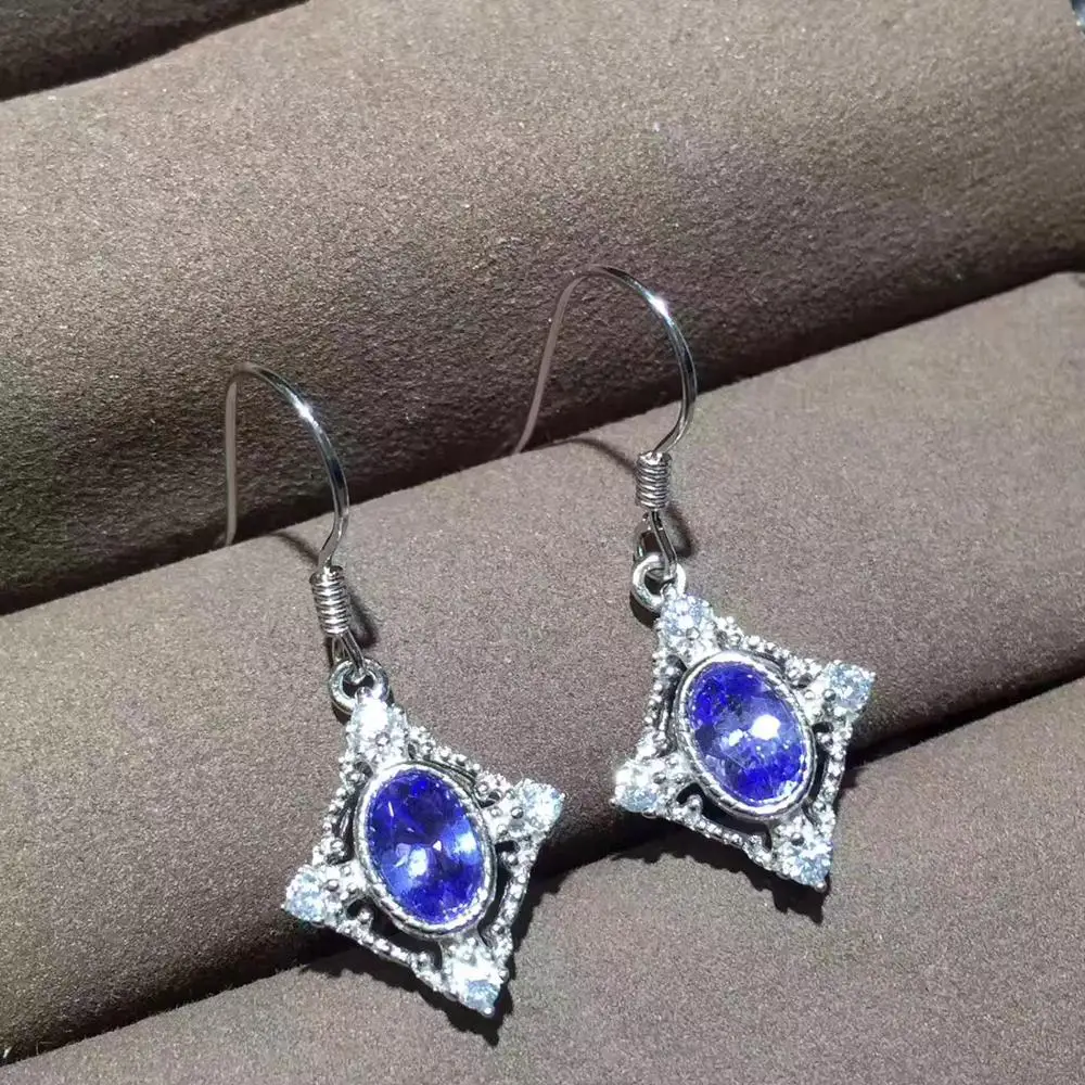 

100% Natural and Real Tanzanite Earrings 925 Sterling Silver Premium Charm Jewelry Beauty Wedding Party Earrings