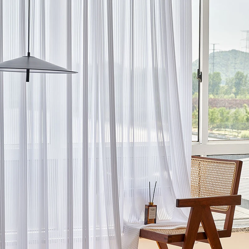 Modern White Transparent Tulle Curtains For Living Room Striped Vertical Blinds Style Sheer Bedroom Window Voile Custom Size