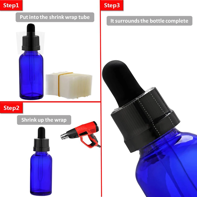 250/500Pcs Pvc Transparant Heat Shrink Bands 45 x 30 mm For  Various Boston Round Bottles, Tinctures, and Many Other Bottles