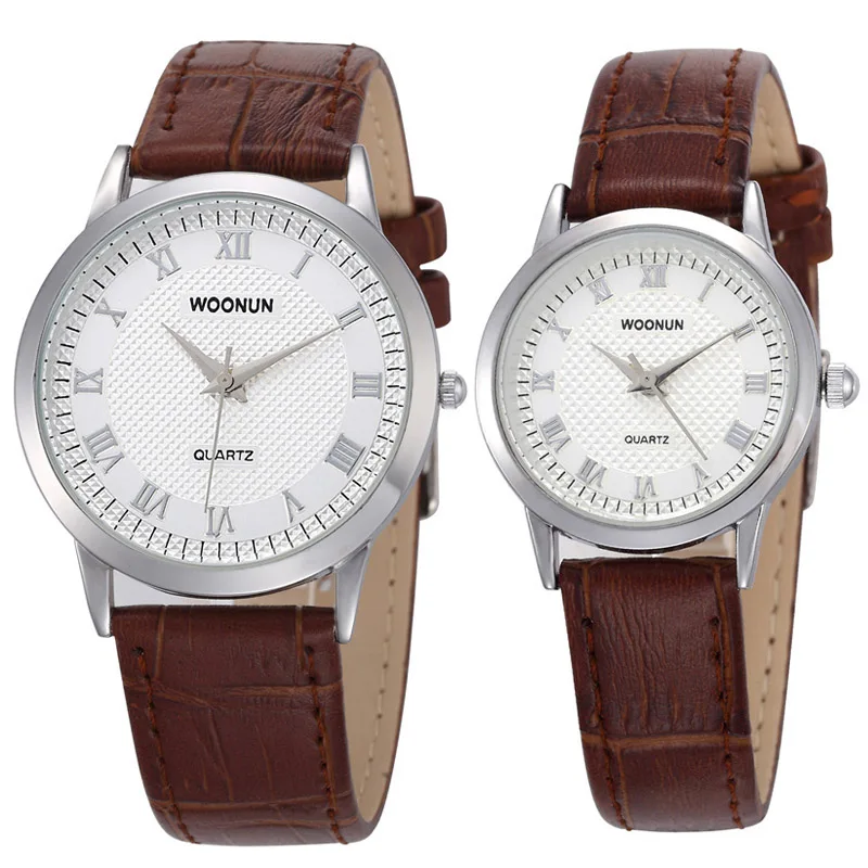 Top Brand Luxury Couple Watches For Lovers Valentine Gift Woonun Leather Strap Quartz-Watches Women's Men's Ultra-thin Watches