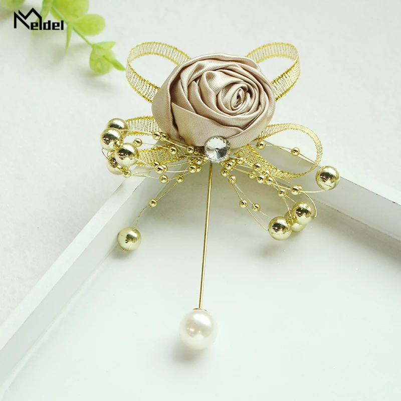 Meldel Corsage Groom Boutonniere Flower Men Brooch Girl Pearl Corsage Wedding Planner Supplies Prom Party Meeting Fashion Decor