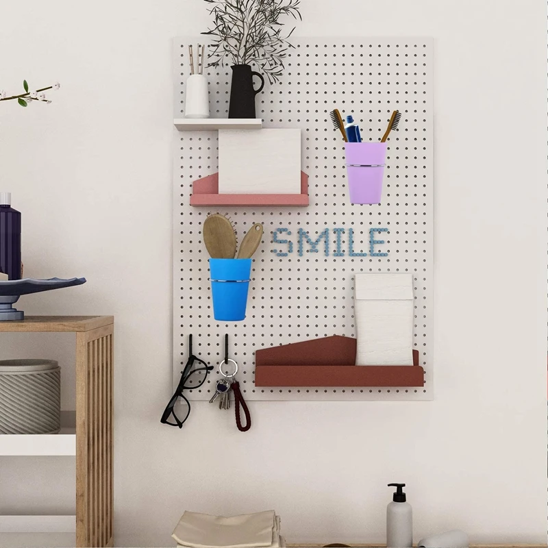 7 Sets Pegboard Bins with Rings Ring Style Pegboard Hooks with Pegboard Cups Pegboard Cup Holder Accessories (7 Colors)