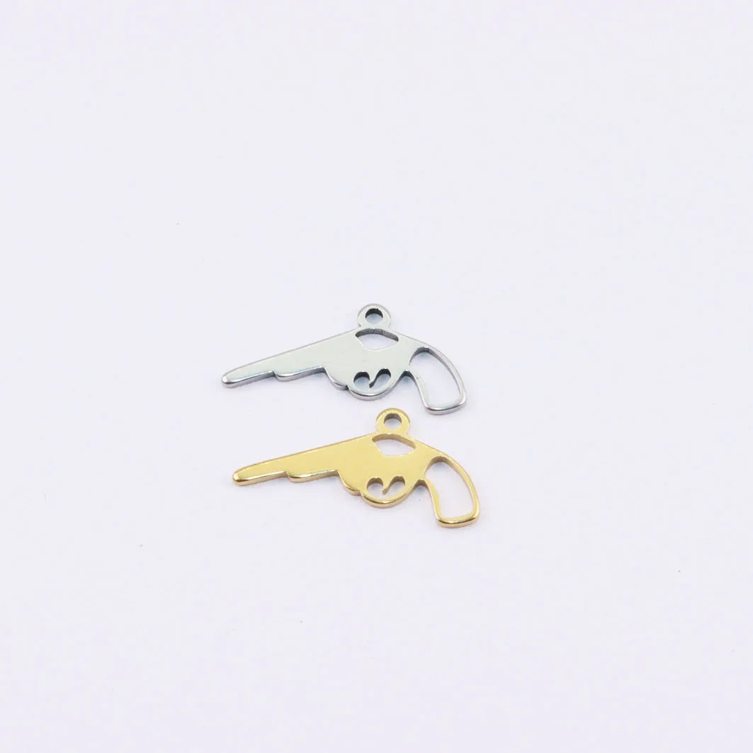 10pcs 25*10mm Wholesale Stainless Steel Pretty Gun Charms Pendant DIY Necklace Earrings Bracelets Unfading Colorless 2 Colors