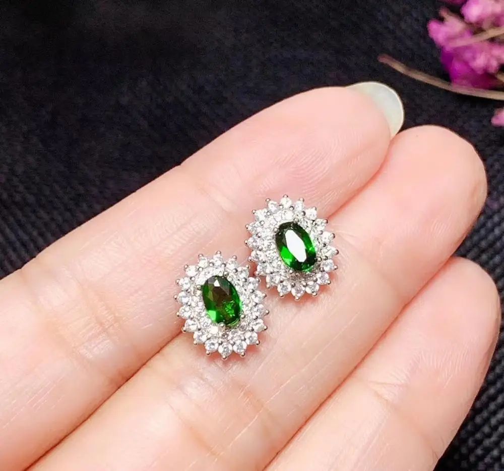 مجوهرات بوتيك KJJEAXCMY من الفضة الإسترليني عيار 925 مرصعة بالأحجار الكريمة الطبيعية ديوبسيدي أقراط نسائية تدعم الكشف المشهور