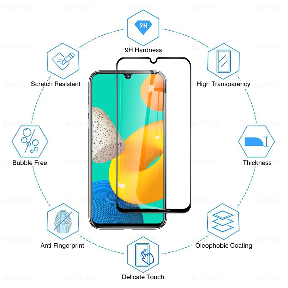 Película protetora de tela temperada, 2 peças, para samsung galaxy m32 4g 5g m31 m31s m30s m30 6.4 ", cobertura completa, película protetora sm m325f v