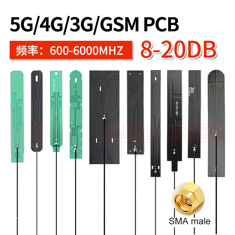 Antena de PCB 5G, 4G, 3G, 2G, GSM, NB-IOT, GPRS, Omni, con SMA macho, SMA-J, 20dBi, Cable interno fuerte de 120mm, 2 uds./lote