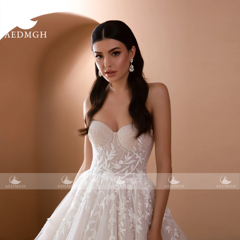 Aedmgh suknie ślubne o linii A Sweetheart Fashion 2 w 1 jedno ramię Vestido De Novia aplikacje Backless suknia ślubna szyta na zamówienie