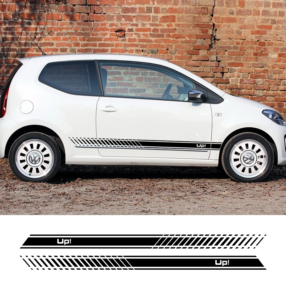 2PCS Vinyl Car Stickers Stylish Sport Automobiles Side Stripes Skirt Decal DIY For Volkswagen VW UP Car Styling Auto Accessories