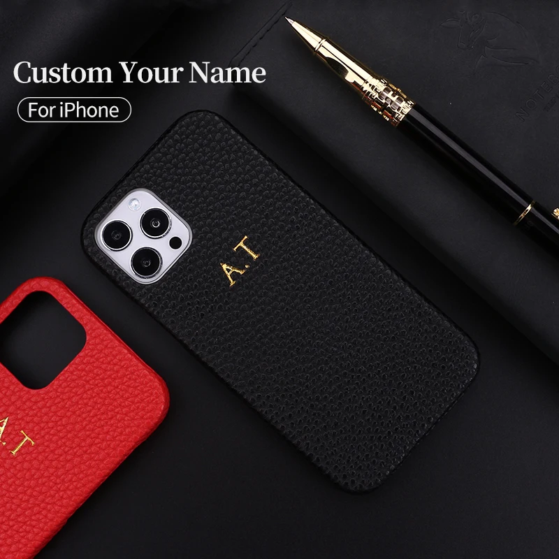 

Personalized Pebble Grain Leather Phone Cover Initial Name Phone Case DIY iPhone 15 14Pro Max 14Plus 13Pro 13 1