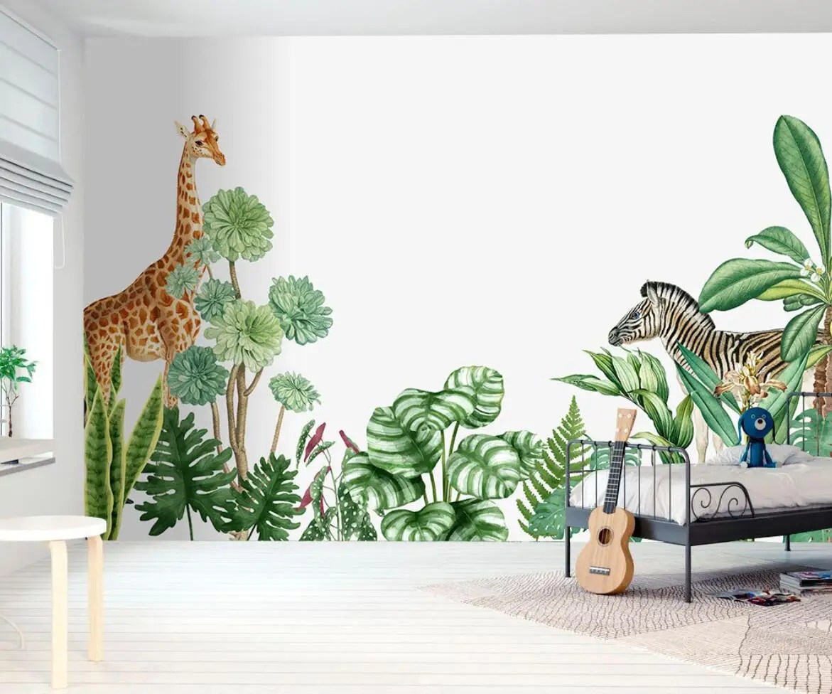 beibehang custom wallpaper Nordic tropical plant zebra wall decorations living room TV background mural wall papers home decor