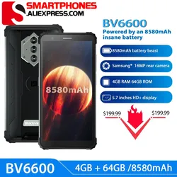 Blackview BV6600 IP68 Waterproof 8580mAh Rugged Smartphone 4GB+64GB 5.7'' Android 10.0 Octa Core 4G NFC Big Battery Mobile Phone