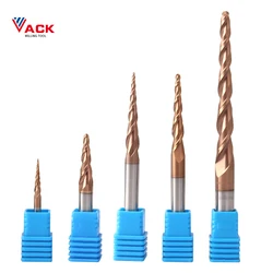 VACK HRC55 Tungsten Ball Nose Tapered End Mill Cobalt Alloy  Router Bits CNC Taper Wood Metal Milling Cutter 3.175mm 4mm 6mm