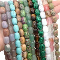 10X14MM Drum Barrel Shape Natural Stone Agates Turquoises Tiger Eye Loose Spacer Beads Charm DIY Handmade Bracelet Necklace