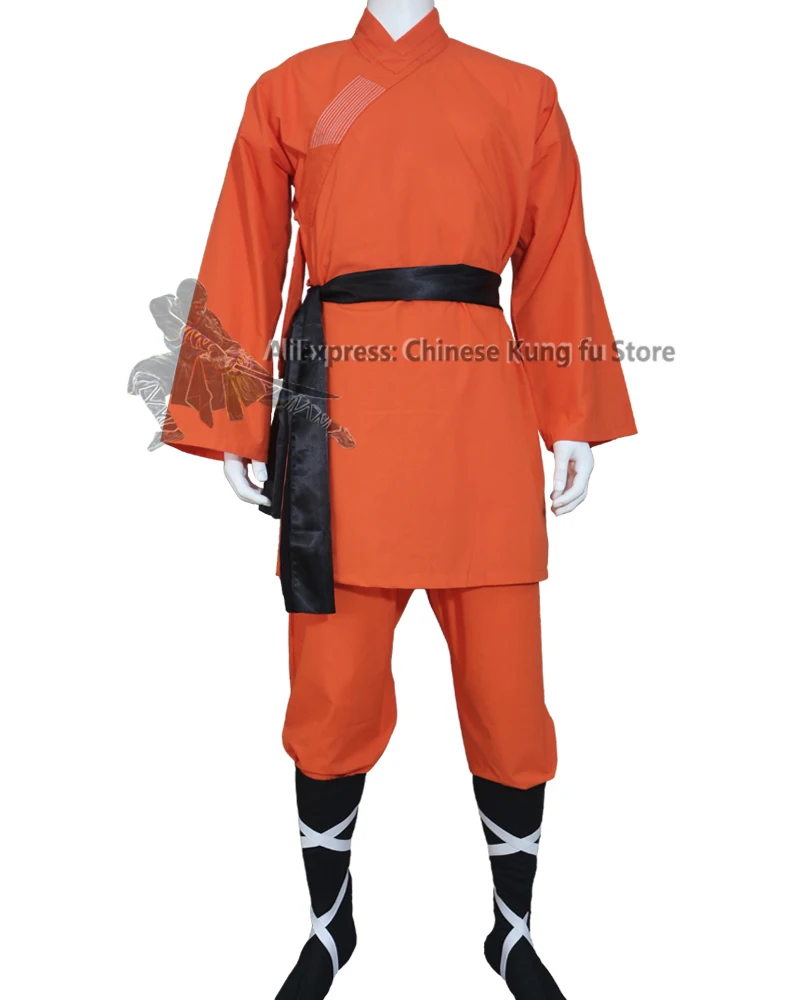 Kids and Adults Shaolin Kung fu Uniform Buddhist Monk Robe Tai chi Wing Chun Suit Orange Cotton Unisex