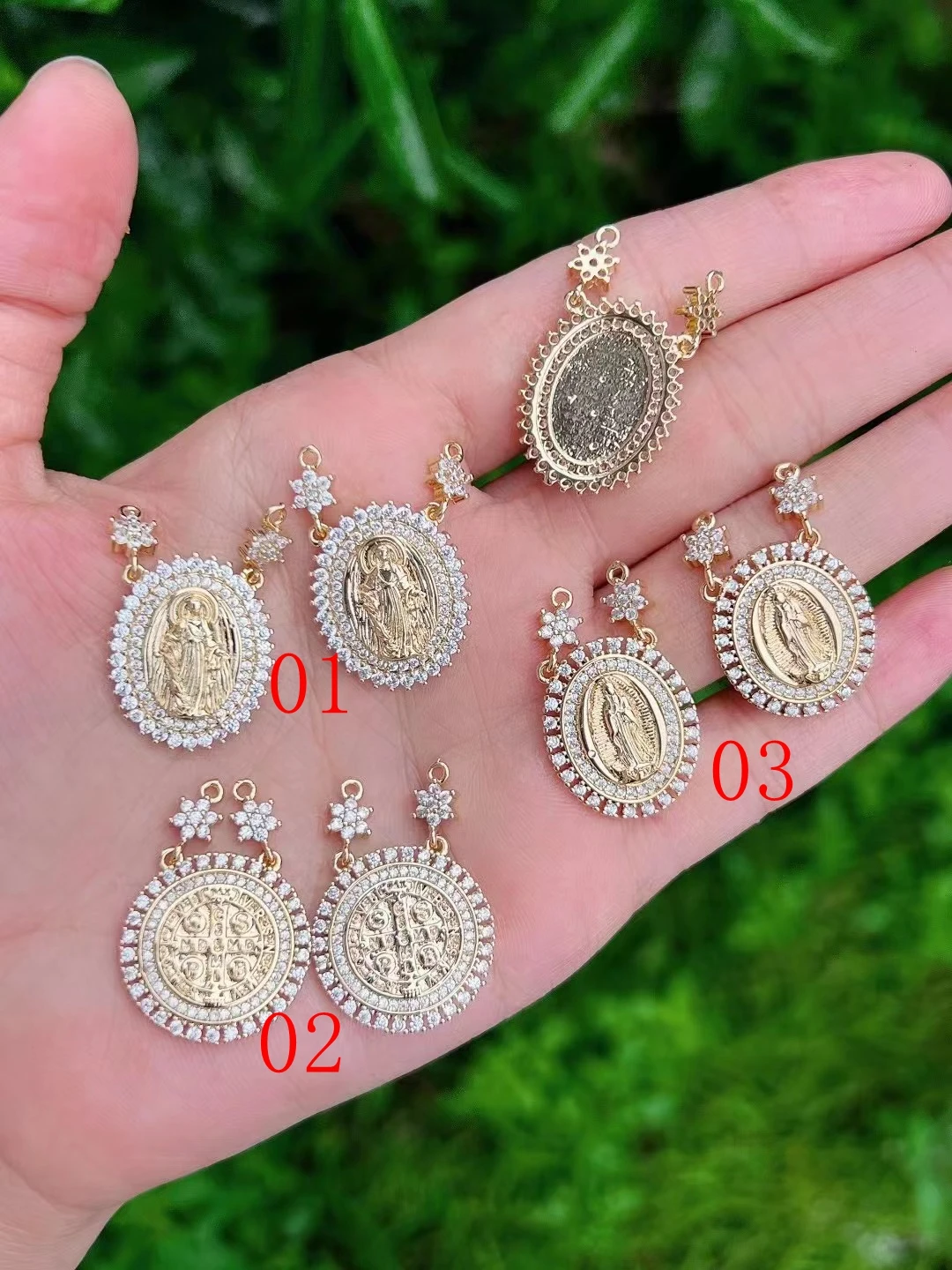 10PCS, Religion Style Copper Crystal Zircon Charm Mary Jesus Pendant Religious Charms Women Jewelry Making Supplies