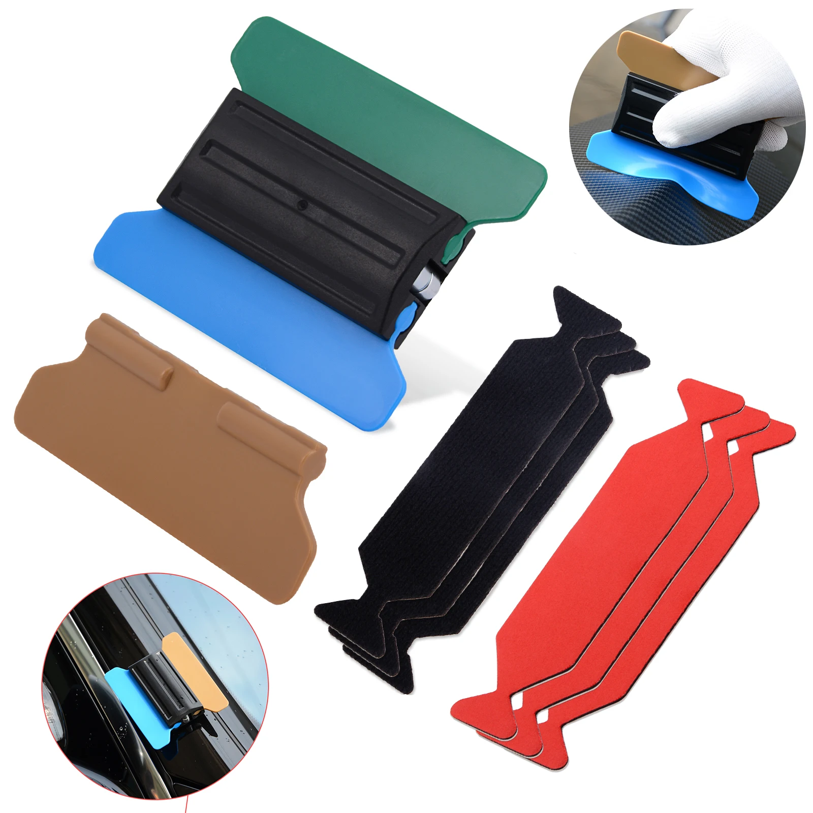 FOSHIO Magnet Vinyl Squeegee with 6pcs Cloth Carbon Fiber Foil Car Wrap Scraper Window Tinting Tool Auto Wrapping Accessories