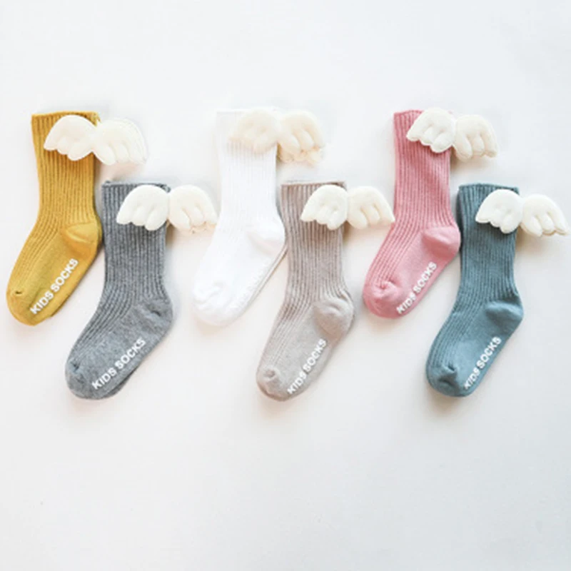 

Newborn Baby Girl Angel Lovely Wing Socks Toddler Knee High Socks Solid Infant Protect Leg Warmer Cotton Infant Knee High Socks