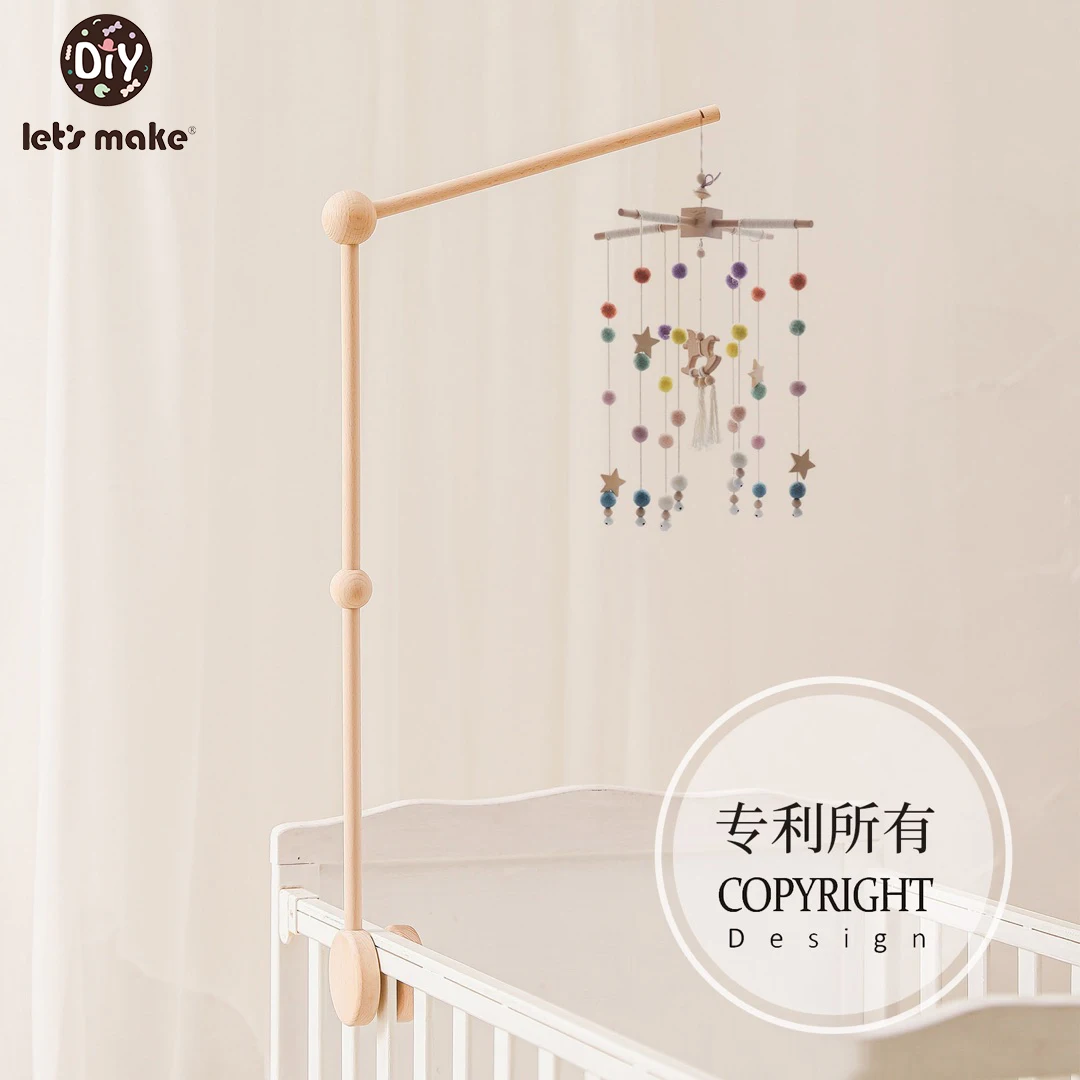 Let\'s Make Baby Wooden Bed Bell Bracket Mobile Hanging Rattles Toy Baby Crib Wood Toy for 0-12 Month Baby Newborn Holder Arm