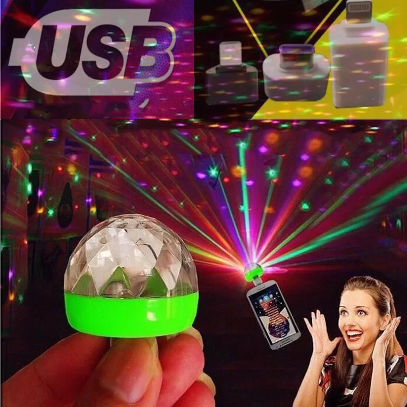 DJ LED Lights Portable Mini USB Projectors Stage Magic Ball Indoor Car Home Party For Apple Android Phone Disco Lamp