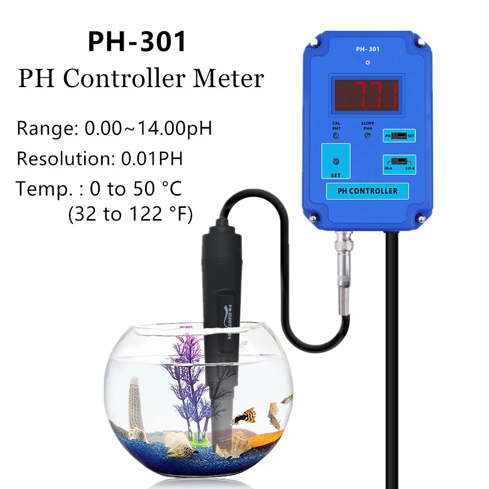 PH-301 Digital PH Controller pH Meter Water Purity Tester Acidity Detector With HI/LO Action Optional for Aquarium Pool