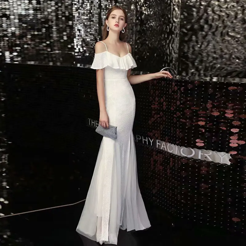 вечернее платье New Arrival Robe De Mariage Sequin Boat Neck Evening Dress Vestidos Vestido De Noiva Party Gowns