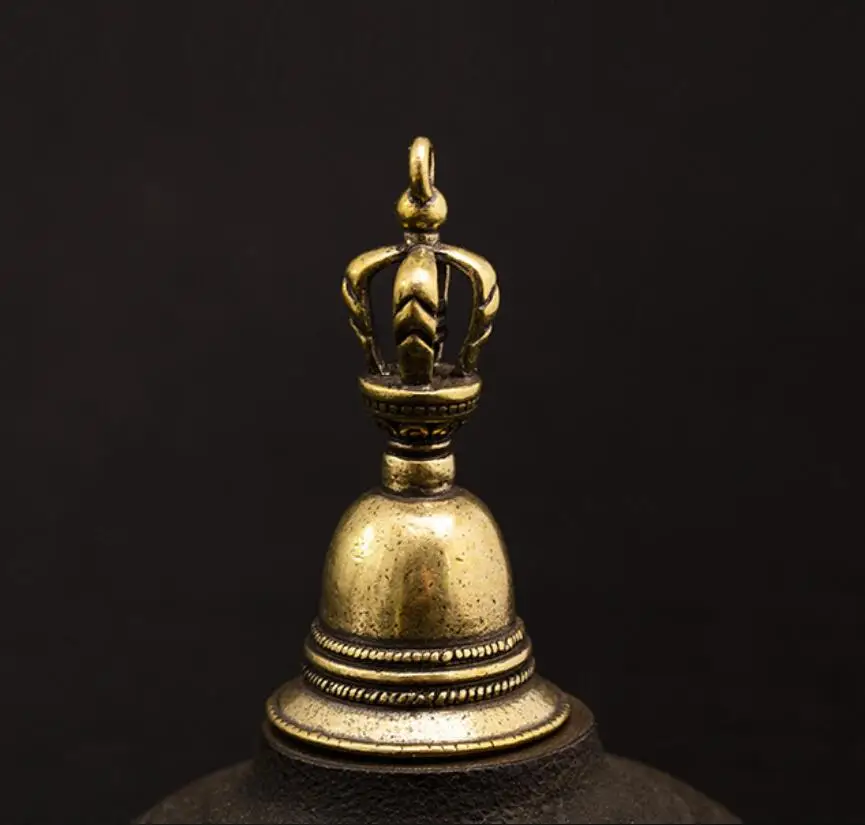 Pure copper small bronze ware Tibetan Buddhism old copper Vajra Dharma bell esoteric golden copper pestle hand-held copper bell