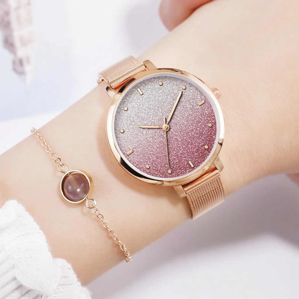 Montre de luxe ciel étoilé pour femmes, en or Rose, Bracelet en acier inoxydable, à la mode