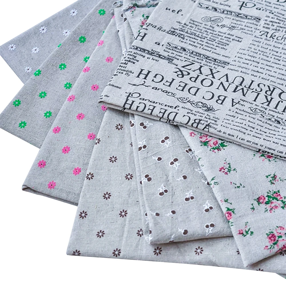 7 Pieces Natural Linen Fabric Square  DIY Craft Fabric 50cm*50cm/Piece Daisy,Cherry,Newspaper,Rose Design B2017999