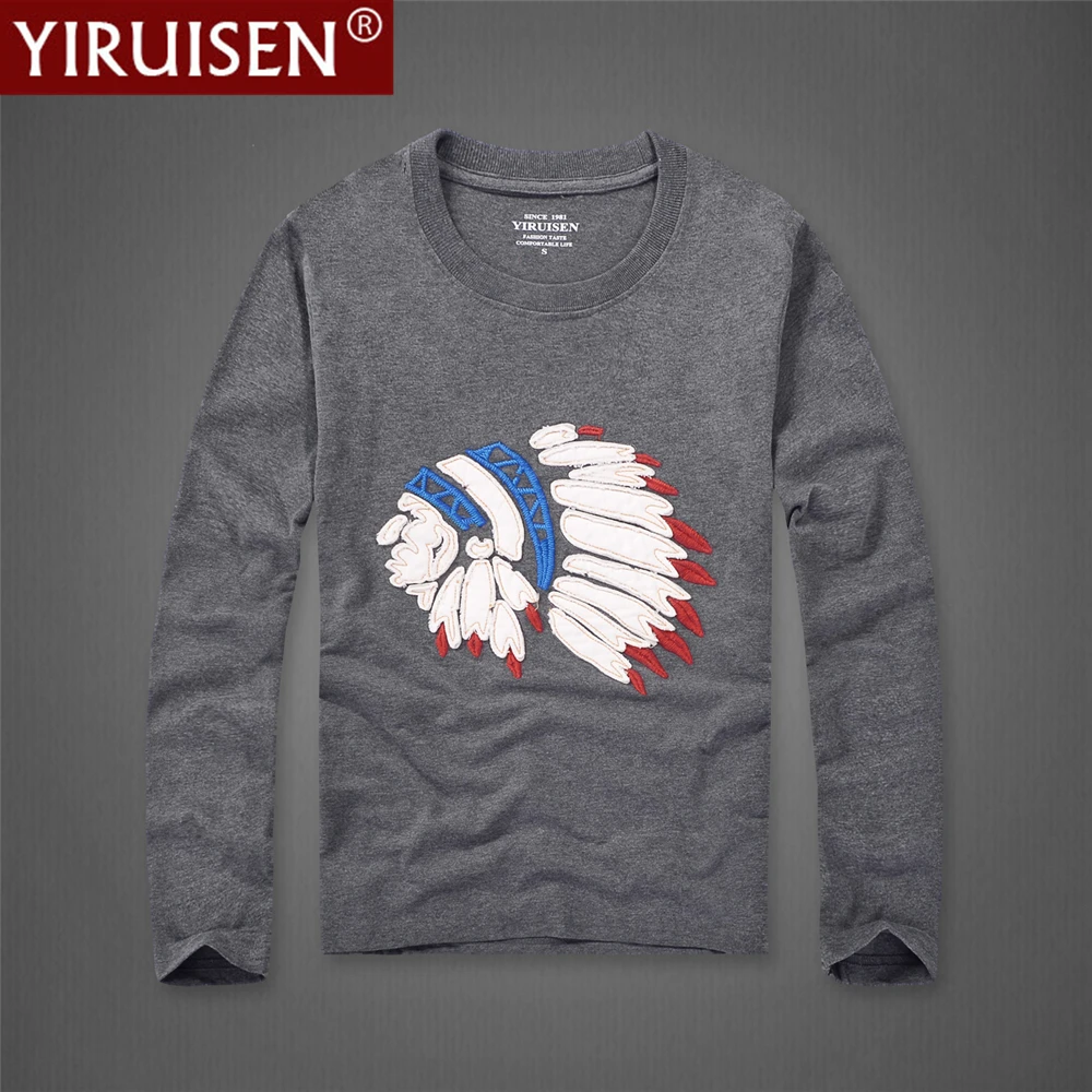 YiRuiSen Brand Ameican AF Design Long Sleeve T Shirts Men Soft 100% Cotton Autumn Clothing Fashion Top Long Comfortable Clothing