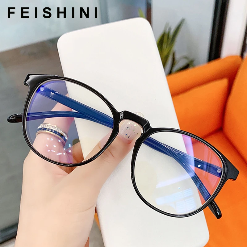 Feishini Anti Blue Light Protector Glasses Blocking Filter Reduces Eyewear Strain Clear Gaming  Computer Glasses Women Oval