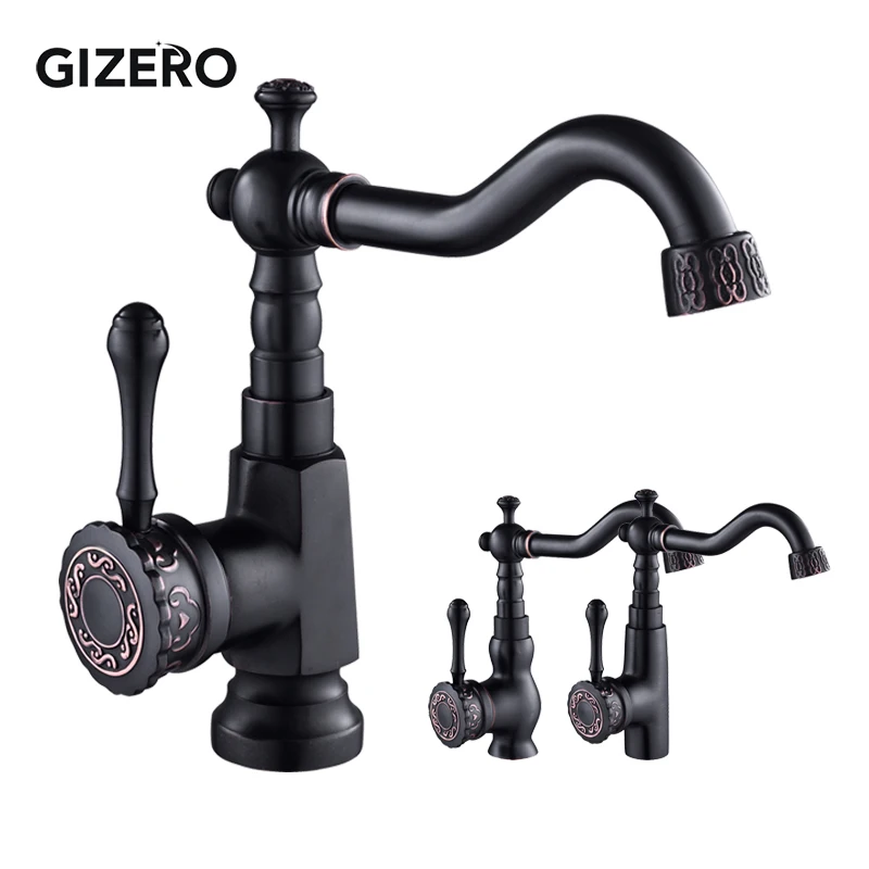 

New Black Basin Faucet Bathroom Cold And Hot Mixer Tap Carved Faucet 360 Swivel Pipe Vessel Sink Mixer Crane ZR398